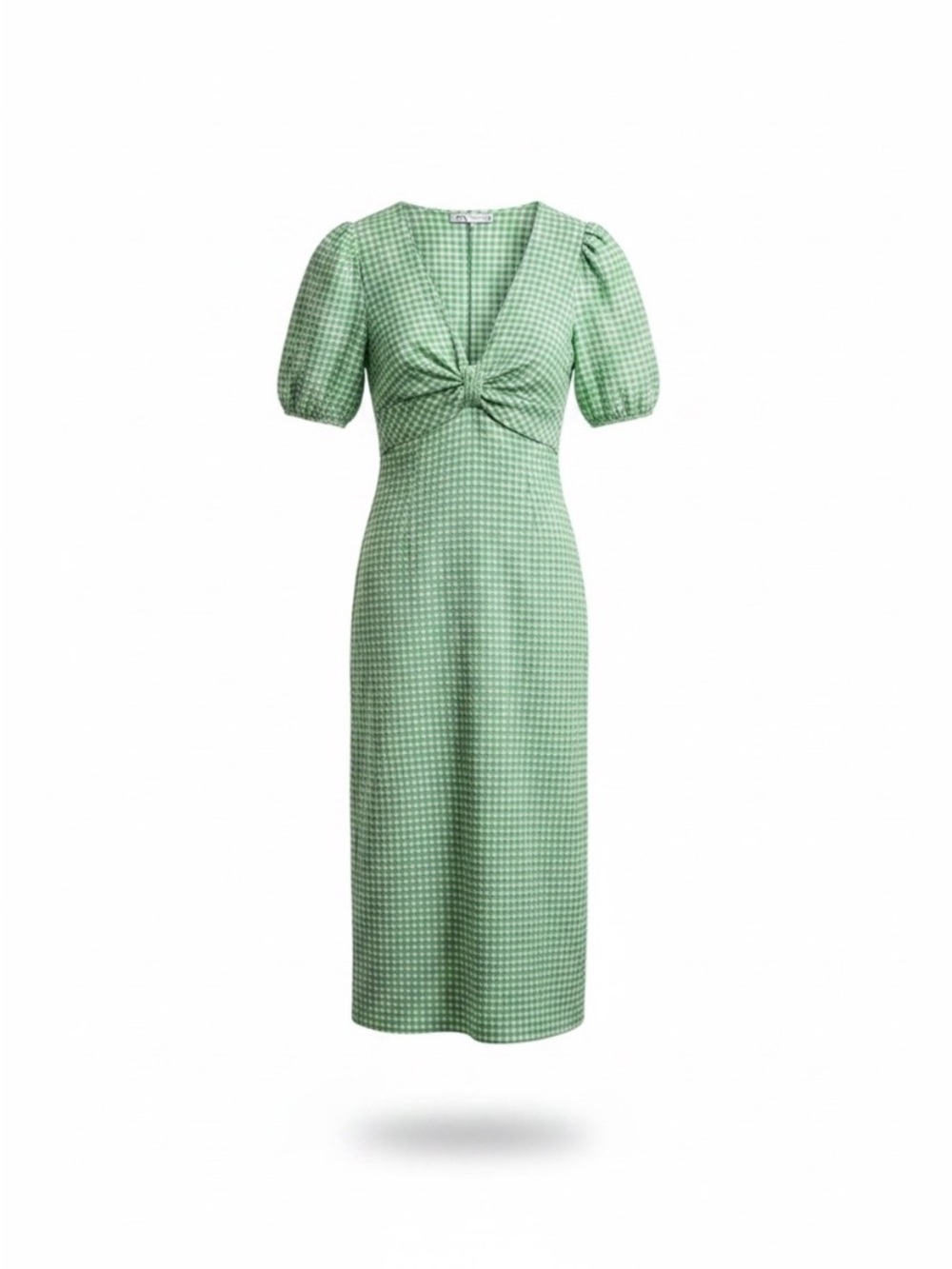 Zara Mint Green Gingham Knot-Front Midi Dress xs